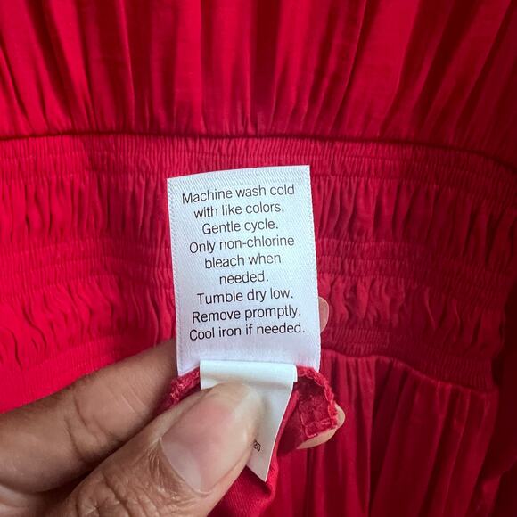 V-Neck Flowing Satin Red Mini Dress Long Sleeve Nine West Women's Size Medium - Picture 8 of 8